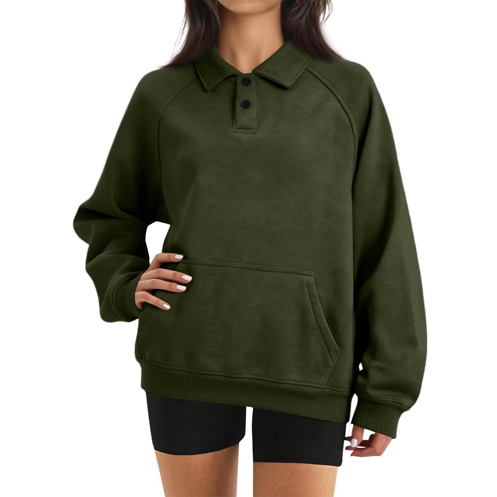 Women's Button-Up Collar Tops Cotton Women's Casual Fashion Long Sleeve With Pocketed Pullover Top Blouse