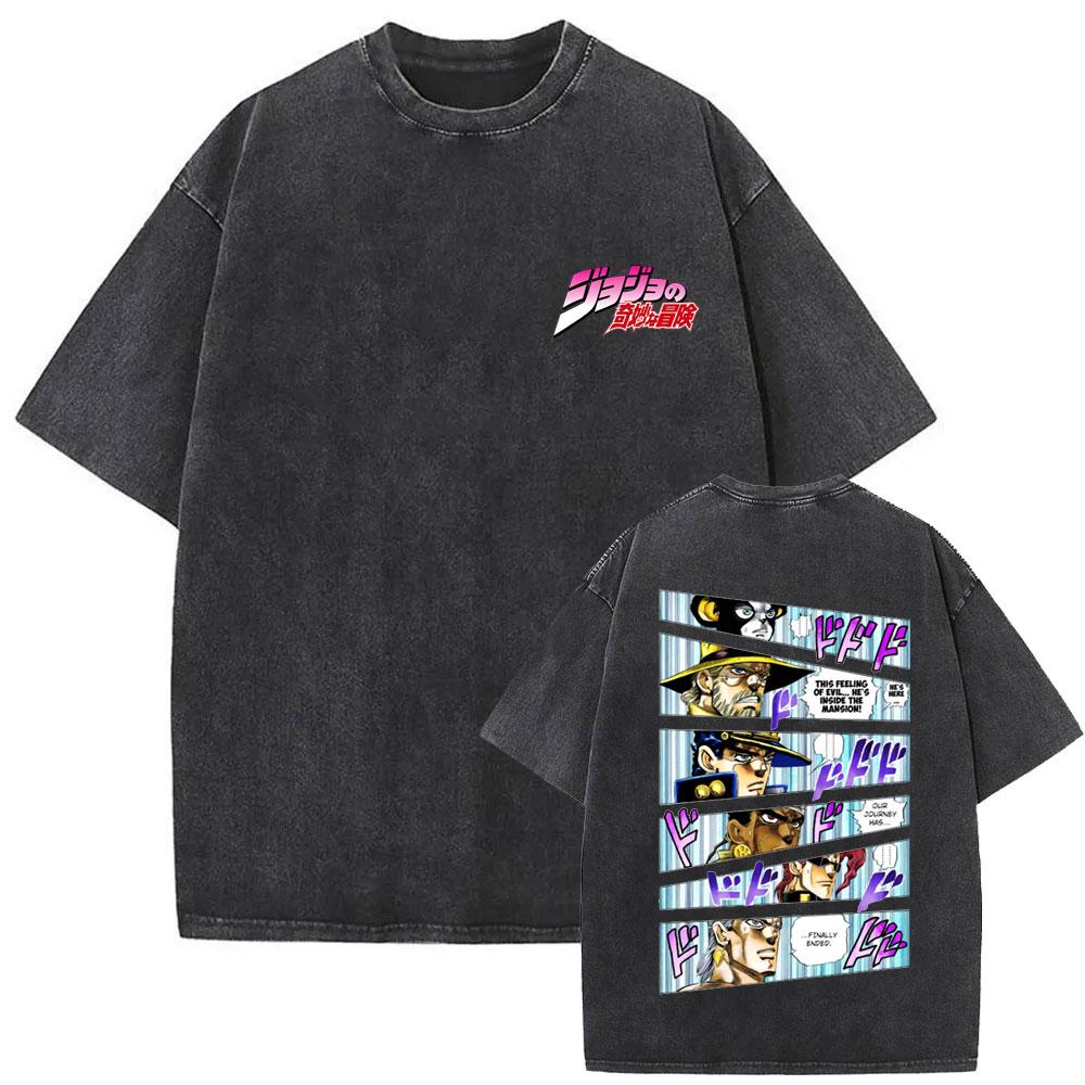 Anime JoJo's Bizarre Adventure Jolyne Washed Vintage T-shirt Summer Men Women Manga Casual Cotton Crewneck Short Sleeve T Shirt