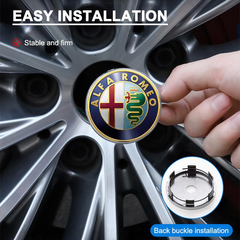 4pcs 60mm Car Wheel Center Hub Center Cap Rim Hub Dustproof Cover Emblemem for Alfa Romeo Giulia Stelvio Giulietta Spider GT 4C 8C Mito Brera