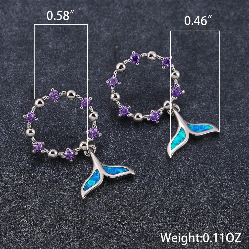 Inlaid Purple Diamond Blue Fish Tail Earrings