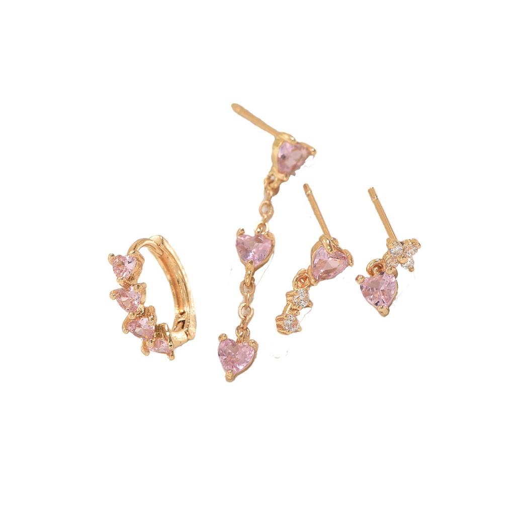 Korean version of women's hot-selling earrings set, niche love design zircon earbone studs, versatile earrings for women