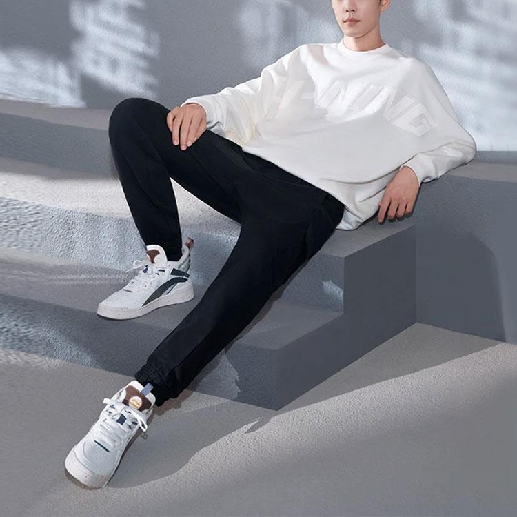 Li Ning Sports Trend Series Logo Print Loose Fit Cuffed Knit Sweatpants Men Bottoms Black AKLS927-1