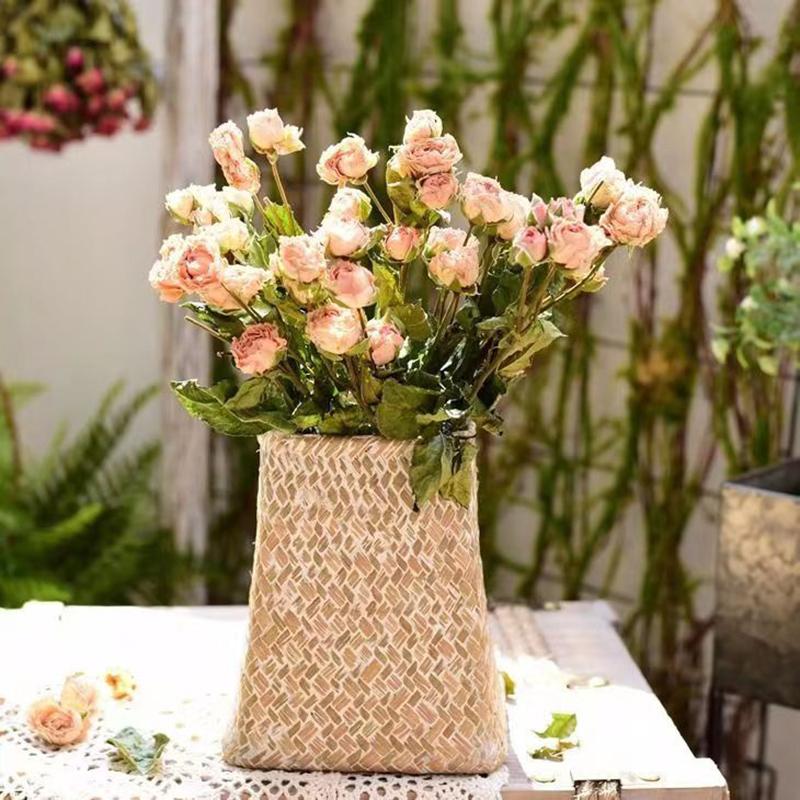 1Pc Retro Handmade Woven Vase Home Decoration Imitation Rattan Flower Vase Plant Potted  Flower Basket Home Storage Organizer