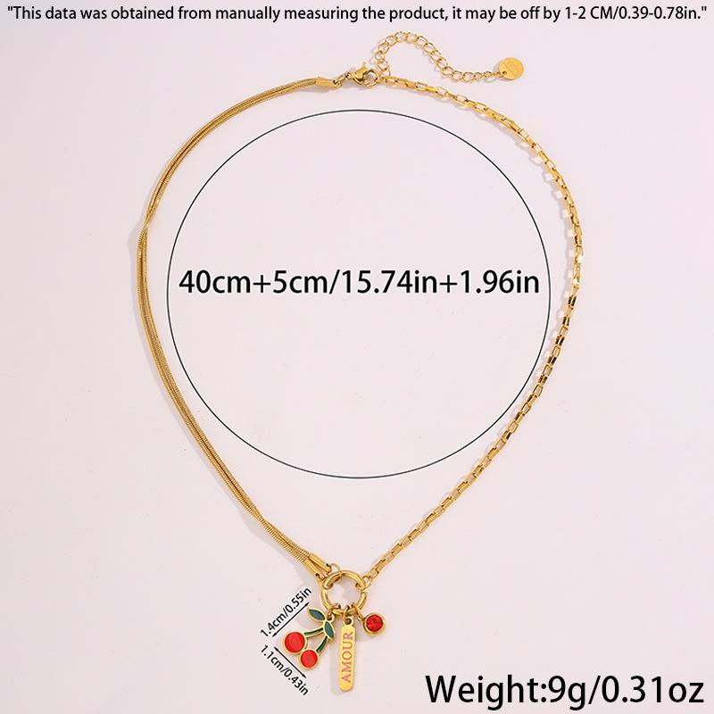 Fresh and sweet red cherry pendant necklace female non-fading light luxury niche double-layer oil dripping DIY jewelry necklace