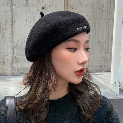 Beret damski jesień i zima retro czarny wełniany beret kapelusz nowy koreański styl uniwersalny kapelusz damski wełniany kapelusz