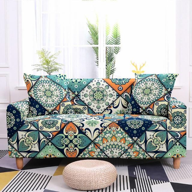 Geometrický potah na pohovku do obývacího pokoje Elastický potah na pohovku Mandala Potisk Stretch Potah Rohový potah na pohovku Křeslo Home Decor