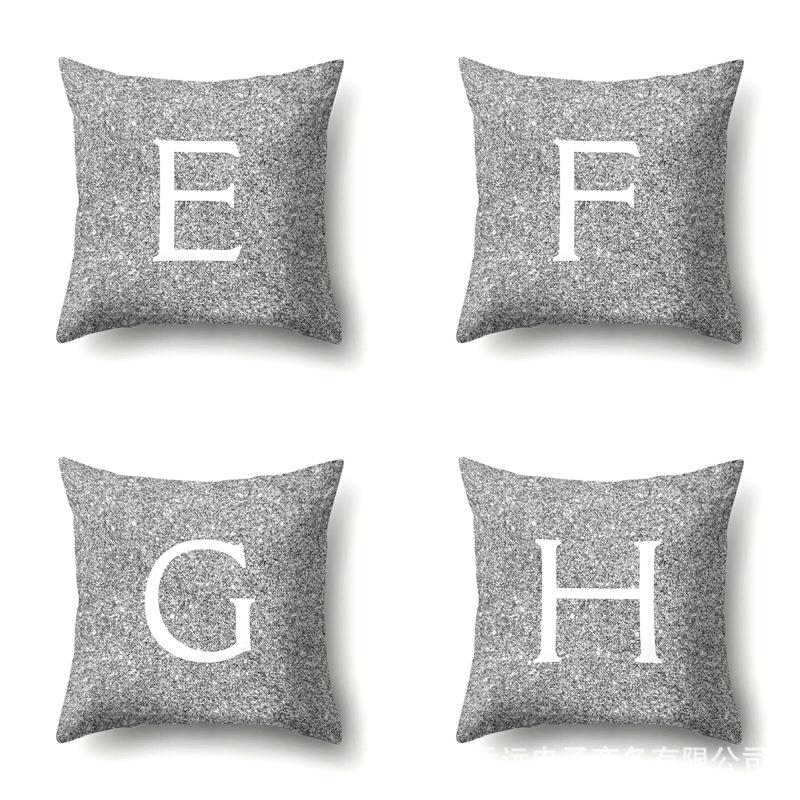 Polyester Pillowcase Automobile Decoration Home 26 English Letters Gray Dot Printed Sofa Bed Pillowcase