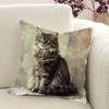 2D Flat- Vintage Rustic Maine Coon Cat Throw Pillow Cover Decorative Square Cushion Case For Sofa Bedroom Living Room