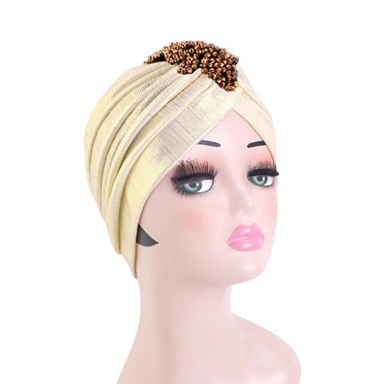 Damer Topphatt Rombus Rhinestones Dekor Plissert Turbanhatt Gullbelagt Pyntet Hatt Elastisk Design Hodeplagg