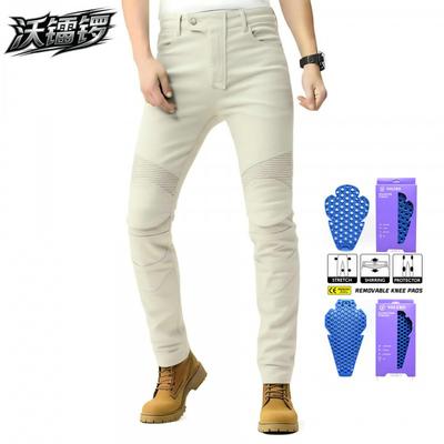 Herren Beige Denim Motorrad-Reithosen Mit CE-Level Silikonpolsterung Wasserdicht Lässige Biker-Jeans