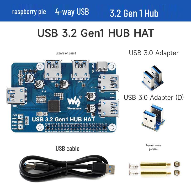 USB-концентратор Micro Snow для Raspberry Pi, 4 порта USB 3.2 Gen1: Разветвитель без драйверов USB 3.2 Gen1 HUB HAT
