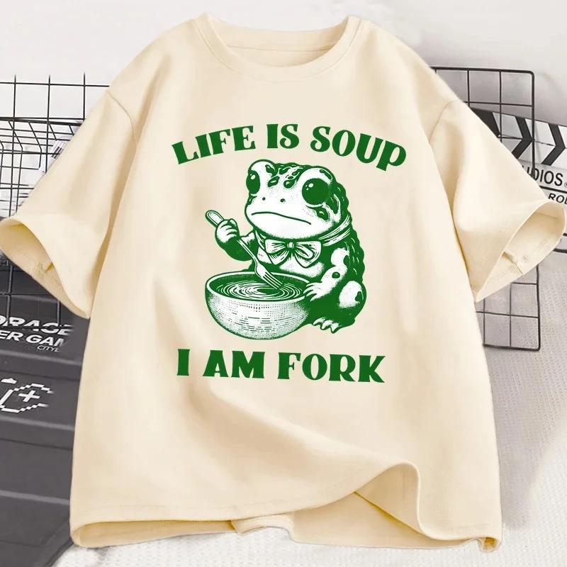 Summer men's Life Is Soup I Am Fork English printed T-shirt. Fun frog Summer short-sleeved camiseta hombre9