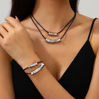Popular Retro Ethnic Double-layer Elbow Pendant Short Choker Collar Bracelet Set