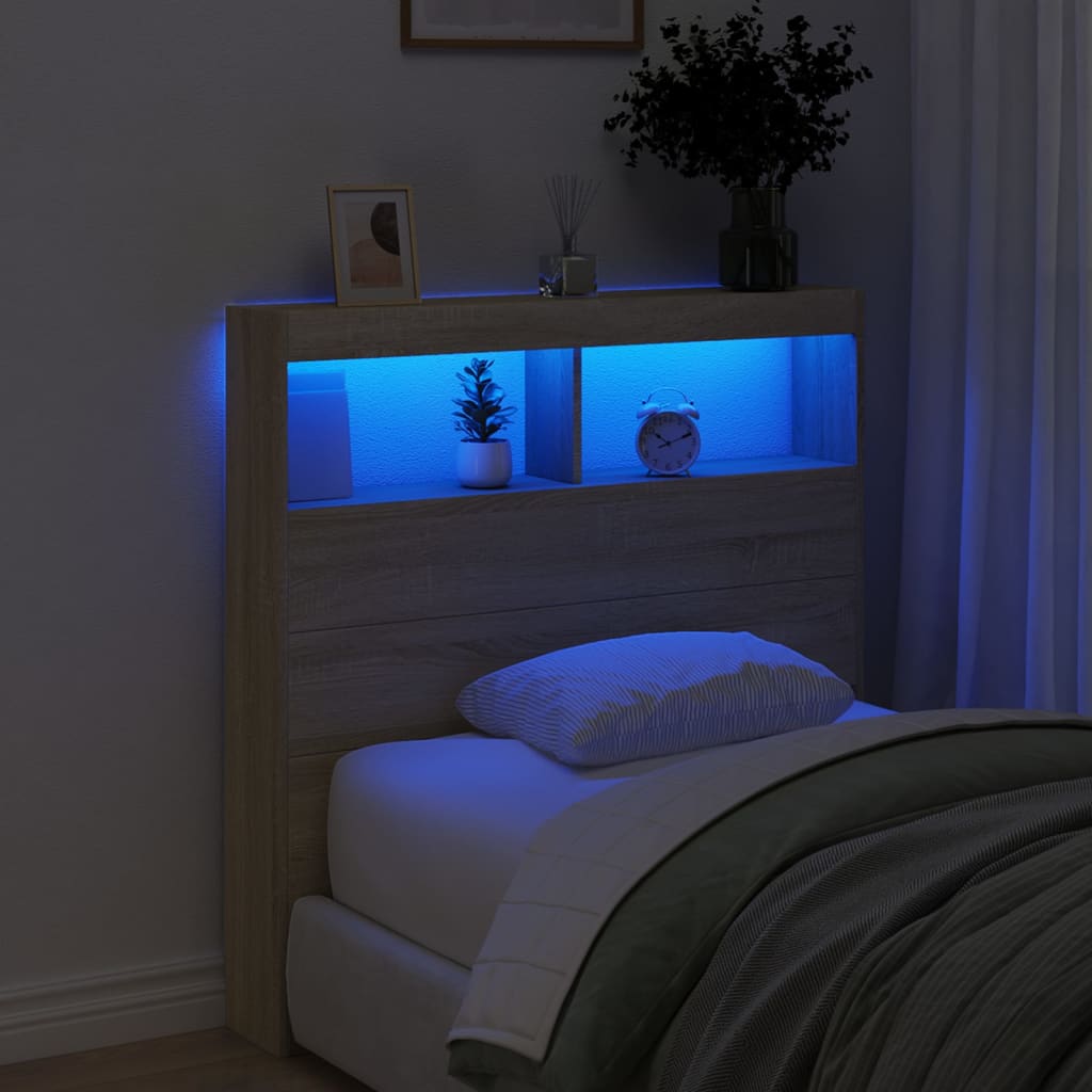 LED Headboard with Shelves Sonoma Oak 100 x 17 x 102 cm