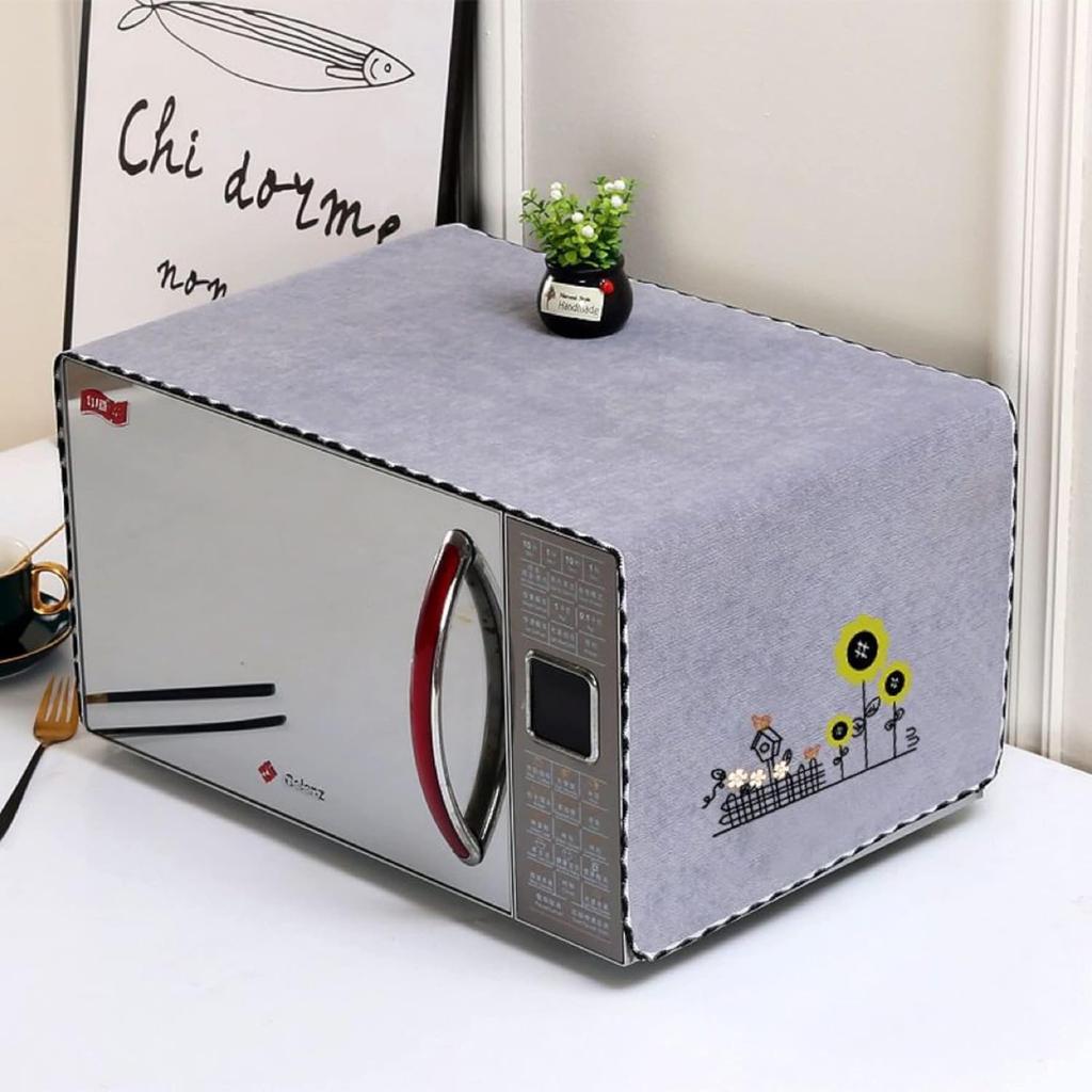 Microwave Oven Cover Dust Oil Proof Cotton Linen Waterproof Fabric Cloth Machine Protector Decorative Kitchen Appliance Cover 13.7x39.3 inches Flower