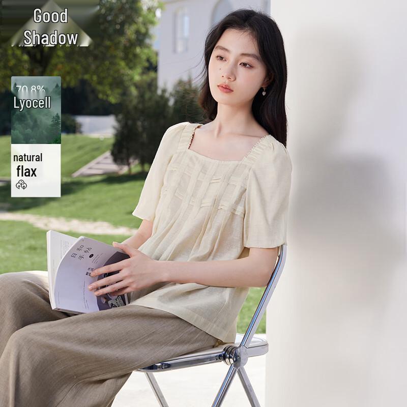 Xiangying Women s French Tencel Square Neck Linen Blend Blouse M