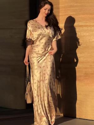 2025 Summer Retro Elegant Short Sleeve Long Dress