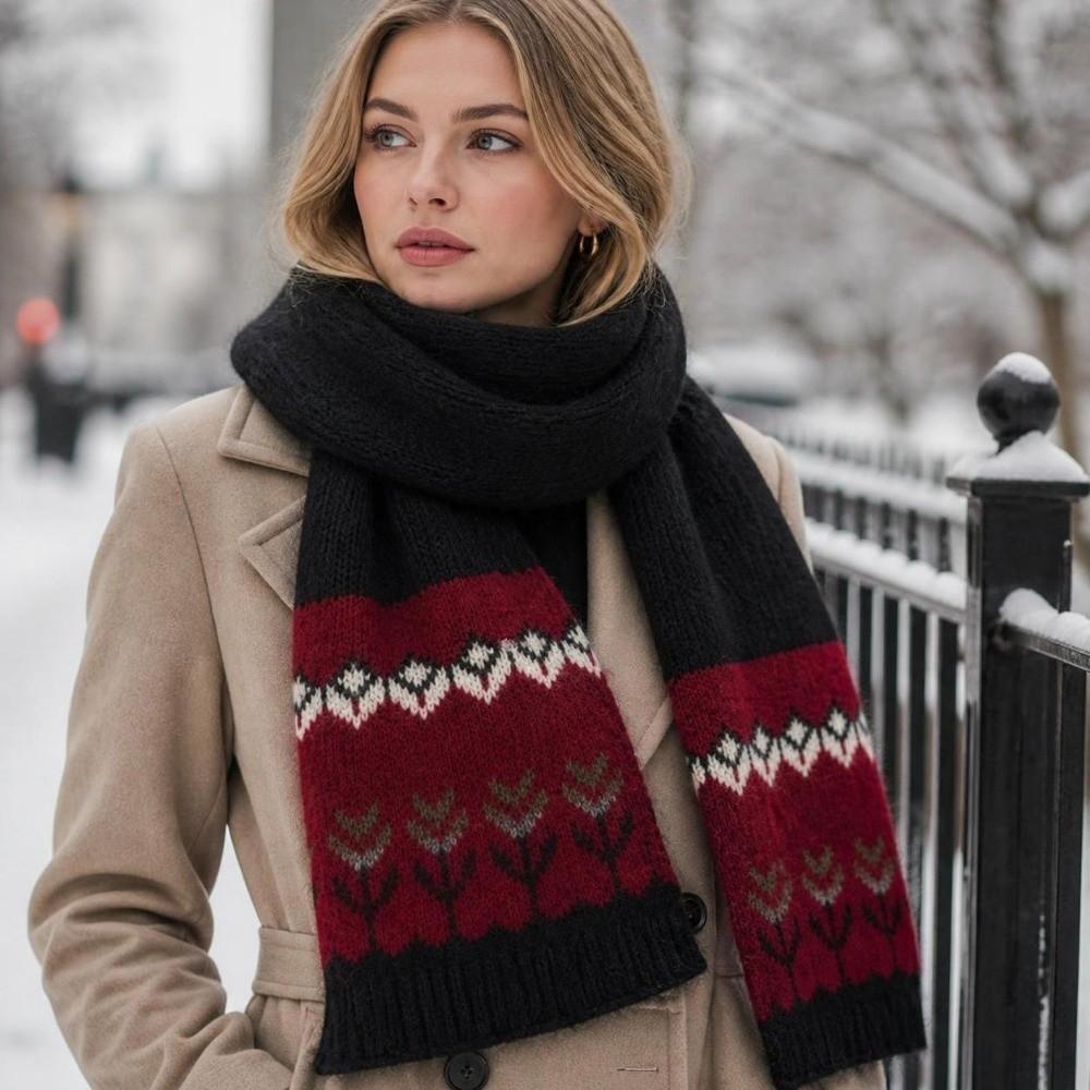 Warm Jacquard Knit Scarf Neck Protection Winter Scarf Retro Woolen Scarf Autumn Winter