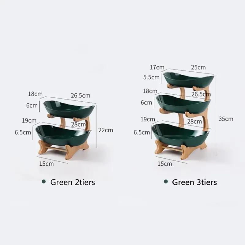 3 Tier Plate Holder Set Table Fruit Bowl Plates Kitchen with Floors Partitioned Candy Cake Trays Wooden Tableware Dishes
