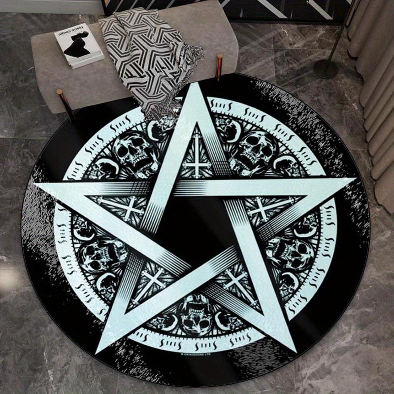 1pc Witchcraft Pentagon Skull Print Non-slip Round Rug - Polyester Crystal Velvet Chair Cushion for Living Room, Bedroom