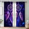 2Pcs Purple Dreamcatcher Feather Digital Printed Window Curtain Suitable For Living Room Bedroom Study Home Decoration Rod
