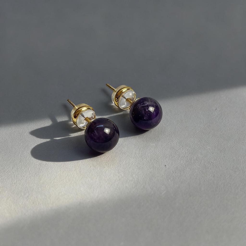 2025 Luxury Lightweight Purple Amethyst Imitation Jade Stud Earrings for Women