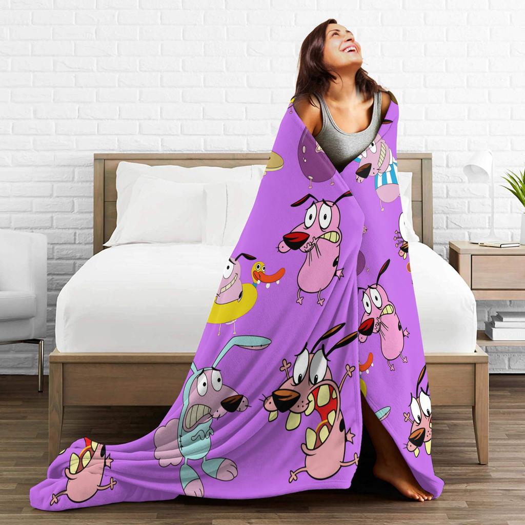 Super Warm Blanket Camping Courage Cowardlys Dog Throw Blanket Cartoon Flannel Bedspread For Bedroom Street Trend Sofa Bed Cover