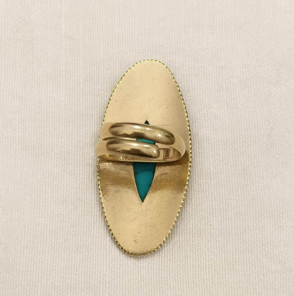 Markisformad turkos ädelstensring, Ren mässingsmetall, Justerbar cocktailring, Smycken med utsmyckad etnisk filigrandetalj