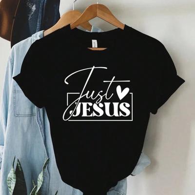 Just Love Jesus Aufdruck Unisex T-Shirts Jesus Buchstaben Shirt Harajuku Grafik Tops Damen Sommer Religiöses T-Shirt
