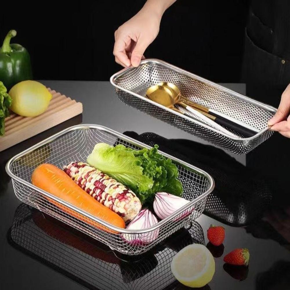 Stainless Steel Mesh Drain Basket Mesh Filtering Vegetable Washing Basin  Kitchen Use