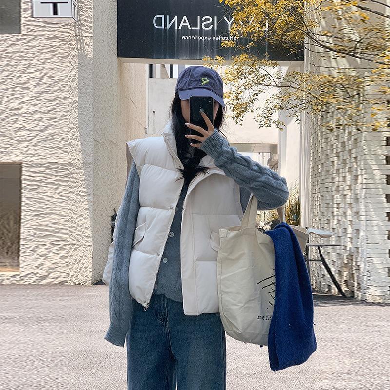 

Autumn and winter new cotton vest women s stand-up collar wear cotton clothes vest vest jacket vest M белый