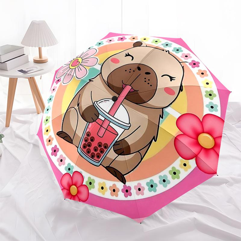 Capybara Themed Travel Umbrella-8 Ribs Automatic Opening and Closing, Portable Folding Design, Compact and Stylish Umbrella Suitable for Out