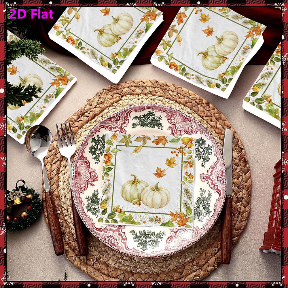 20pcs Disposable Napkins with Pumpkin, Maple Leaves Pattern Print for Wedding,Parties,and Daily Use for Thanksgiving Fall Christmas Table Decoration
