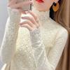 Top de iarnă cu gât înalt din dantelă pentru femei, căptușit cu fleece, cu croială slim fit - Călduros și versatil