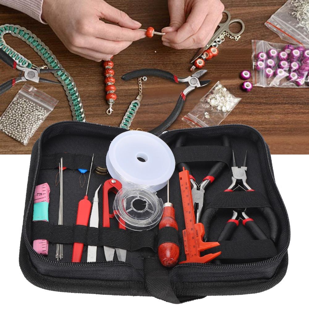 22 Pcs Black Jewelry Making Tool Kit Zippered Oxford Bag Pearls Making Kit Beading