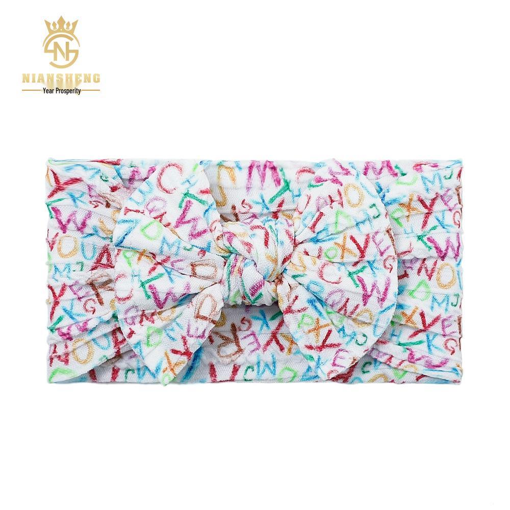Frühlings-Jacquard Doppelreihiges Nylon-Stirnband mit bedruckter Schleife für Babys