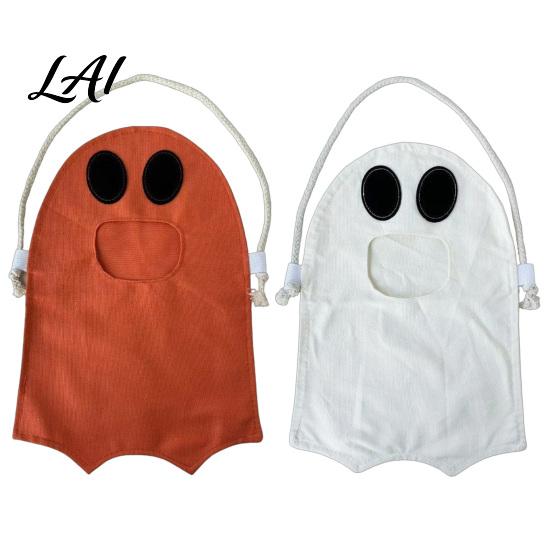Funny Ghost Design Pouch Halloween Candy Bag for Kids Cute Fabric Treat or Trick Durable Holder Tote with Handle Spooky Snack Goodie Bags