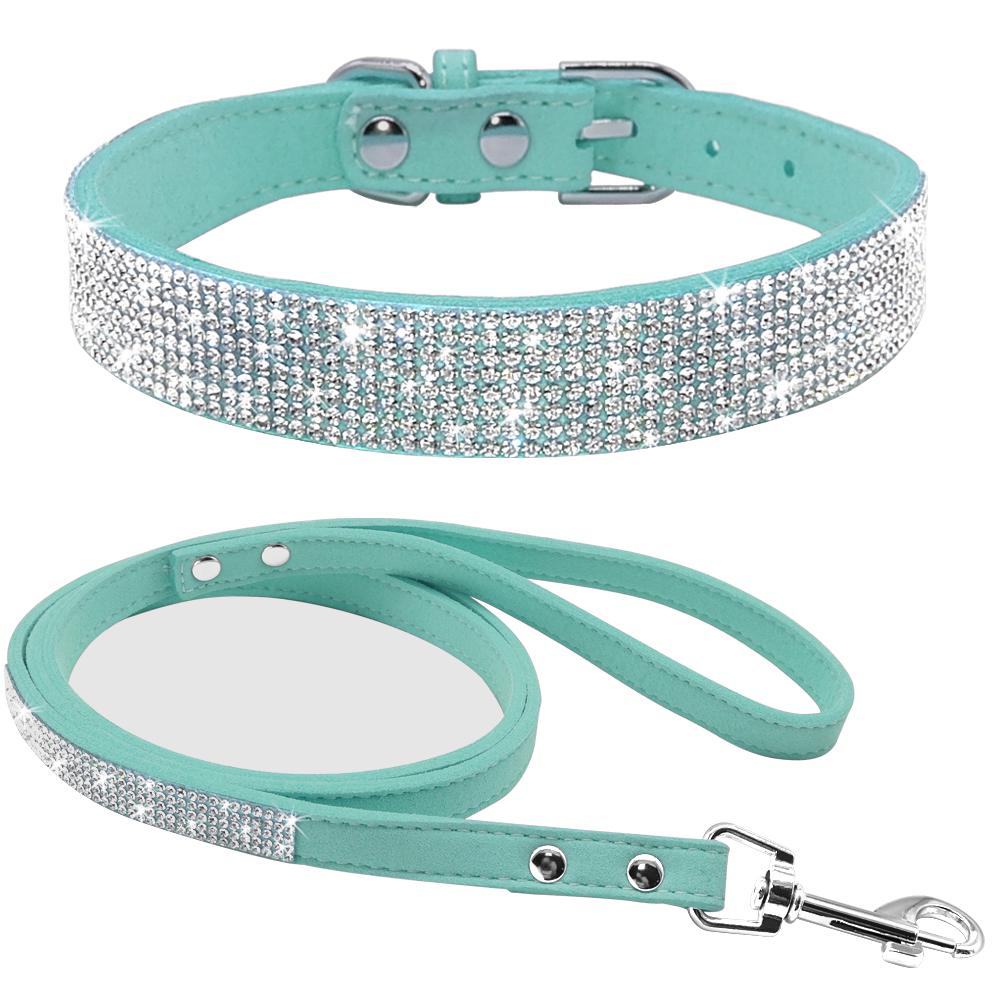 Rhinestone Dog Collar Bling Crystal Cat Dog Collars and Leash Set Pet Walking Leash Leads  Adjustable For Small Medium Dogs