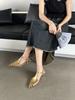 fashion Pointed Toe Women Sandals Black Silver Gold Summer Dress Shoes Thin Mid Heels Ankle Strap Party Pumps Casual Sexy Hollow Sandals