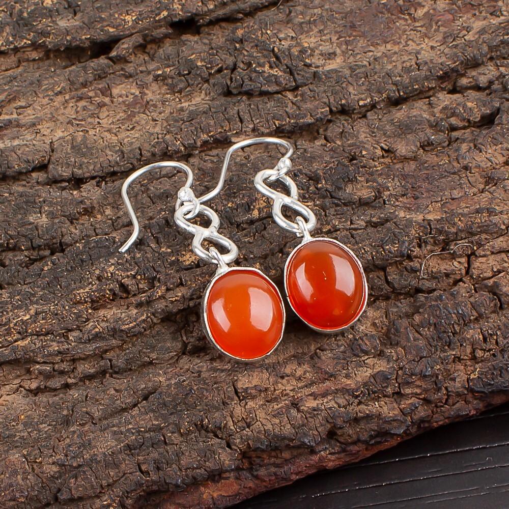 Natural Carnelian Gemstone 925 Sterling Silver Jewelry Handmade Earrings 1.60" EE-12-31