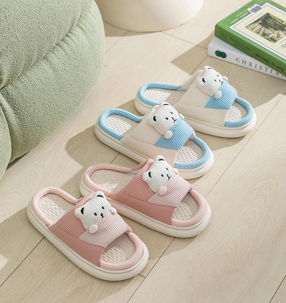 HZJSWY Room Shoes with Cute Bear Easy To Perfect for Indoor or Outdoor Sizes Women's Spring/Summer/Autumn Slippers, Open-Front, Linen, Non-Slip,