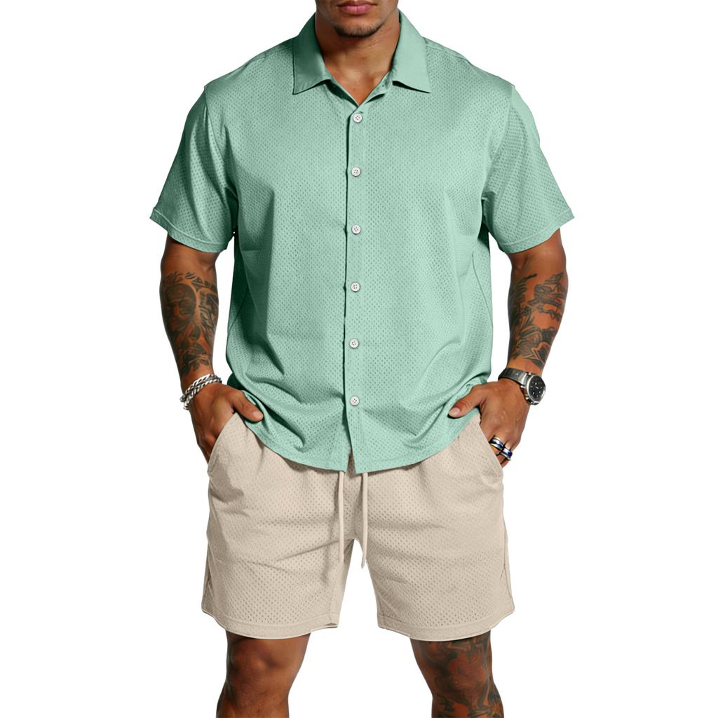 Men's Casual Lightweight Breathable Short-Sleeve Shirt And Shorts Set