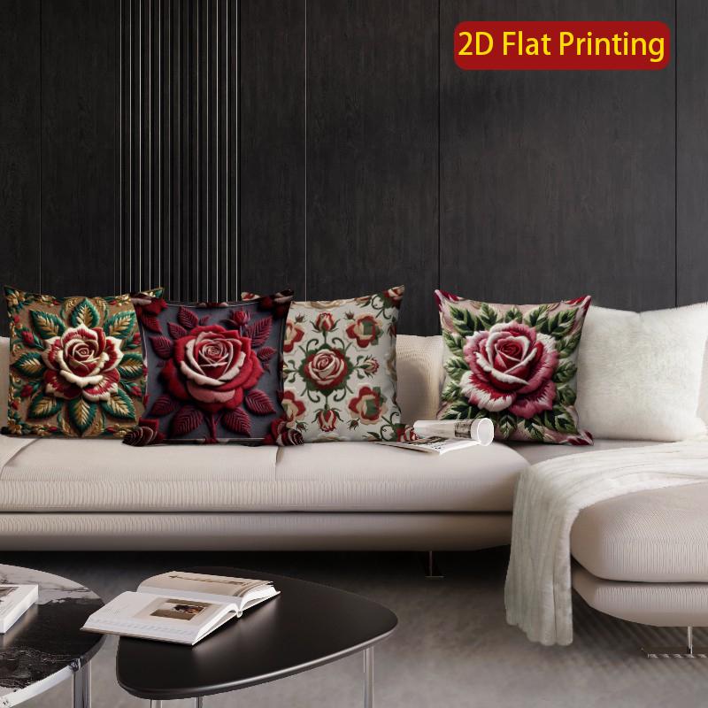 2D Vintage Rose Embossed Throw Pillow Covers Pattern Cushion Cover Suitable For Sofa Bedroom Car Pillow Cover