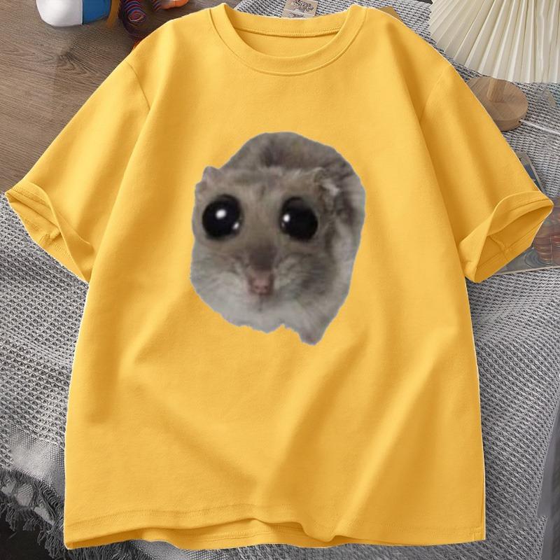 Sad Hamster T Shirt Funny Cute Cat Hamster Meme Trend Tshirt for Unisex WOMEN Cotton Tshirt Summer Short Sleeve Unisex Tee tops