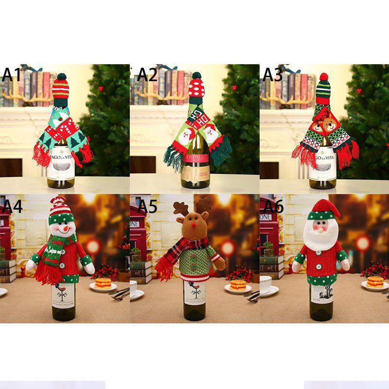 Charming Red Wine Bottle Cover Bags With Santa Claus And Snowman For Holiday Cheer