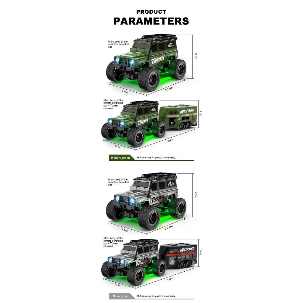 1: 64 Mini Climbing Remote Control Car With Trailer Full Scale Off-road Vehicle Children Toy Model Christmas Gift