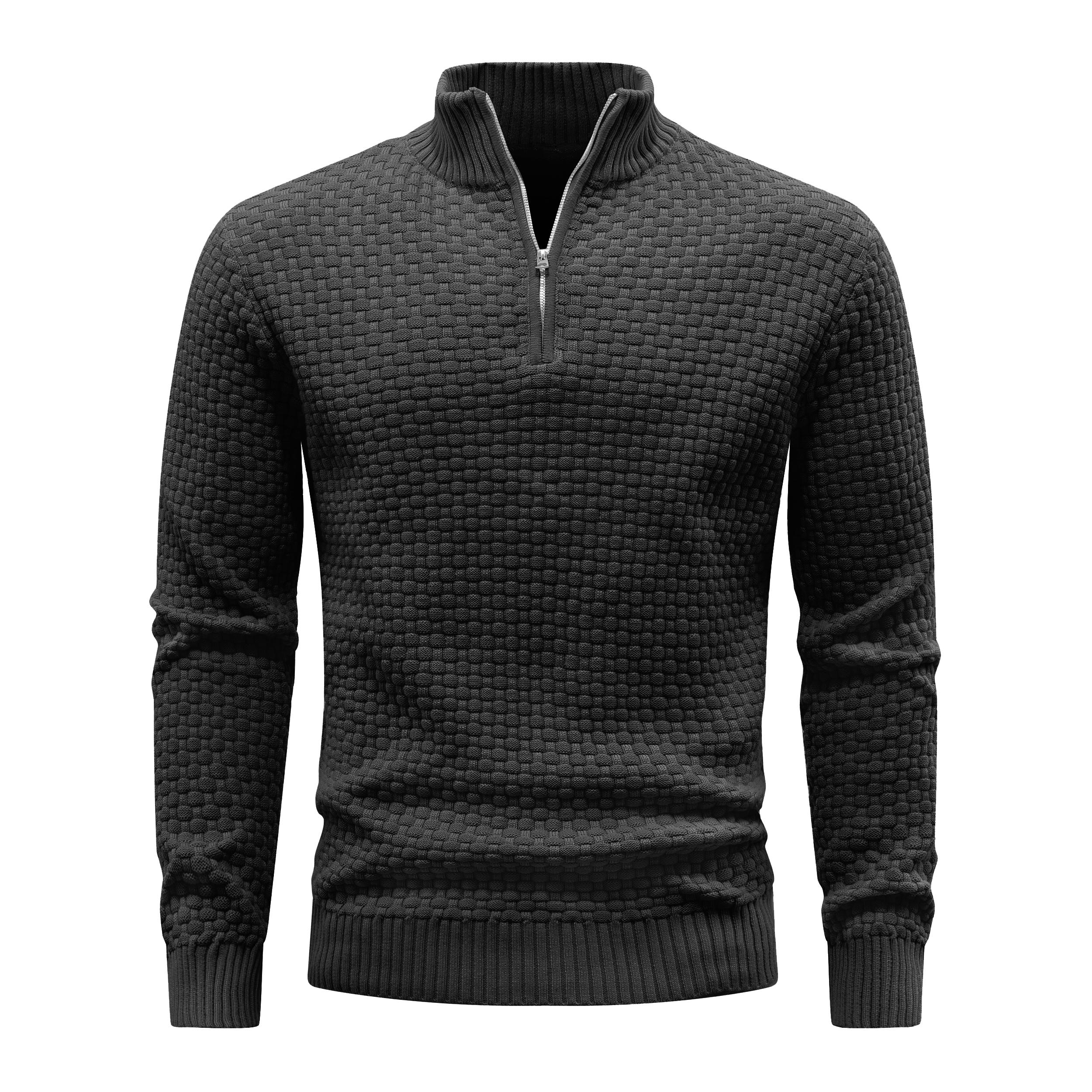 

Men S Sweater Winter Warm Zip Up Pullover Waffle Knit Mock Neck Turtleneck Soft Pure Color Long Sleeve Top Us Size S чёрный