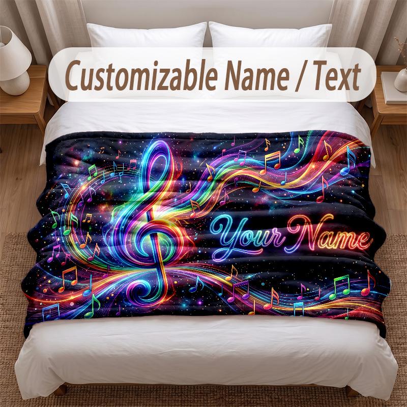 Music General Theme Soft Blanket Personalized Custom Name Text Print Warm Blanket Home Sofa Bedroom Decor