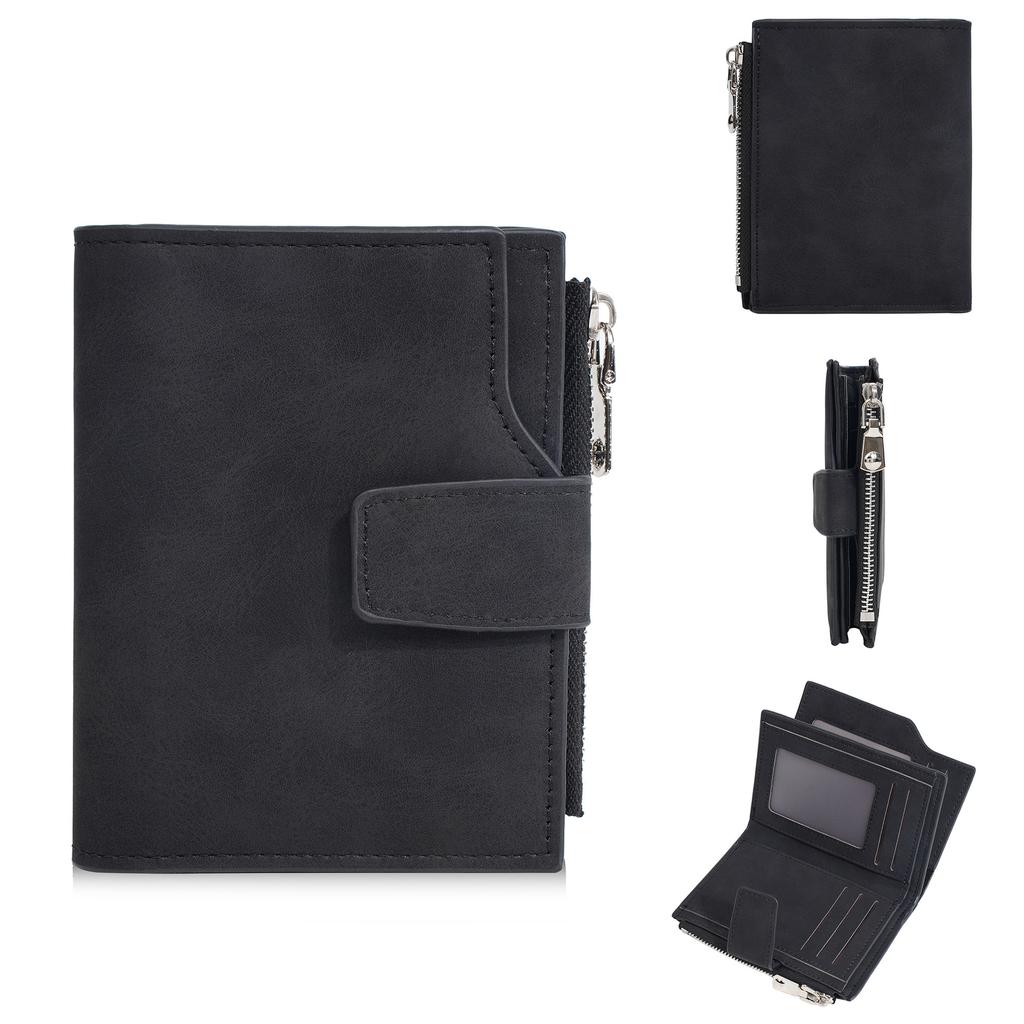 Men Tirfold Short Wallet Multi-Slot Money Clip Simple Vertical Zipper Card Holder Purse