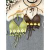 Hand Crocheting Knitting Cut Out Silm Outwear Halter Spaghetti Straps